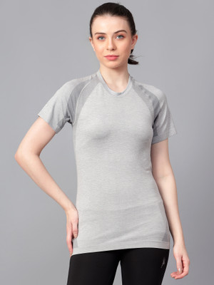 Trenz Self Design Women Round Neck Grey T-Shirt