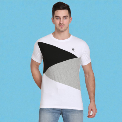 Faricon Trend Colorblock Men Round Neck Multicolor T-Shirt