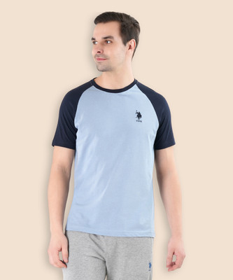 U.S. POLO ASSN. Colorblock Men Round Neck Blue, Navy Blue T-Shirt