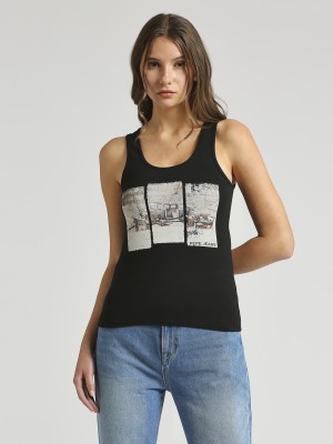 Pepe Jeans Graphic Print Women Scoop Neck Black T-Shirt