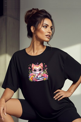 LuxeApe Printed Women Round Neck Black T-Shirt