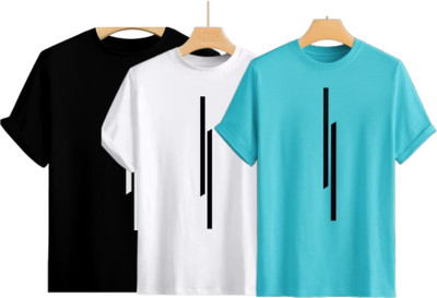 Misty Creation Printed, Self Design Men Round Neck Black, White, Light Green T-Shirt