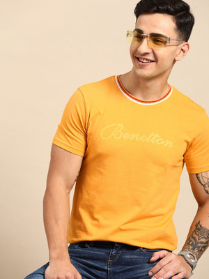 United Colors of Benetton Printed Men Round Neck Yellow T-Shirt