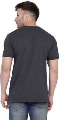 GEUM Printed Men V Neck Grey T-Shirt