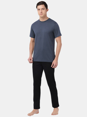 OrrganicChics Solid Men V Neck Navy Blue T-Shirt
