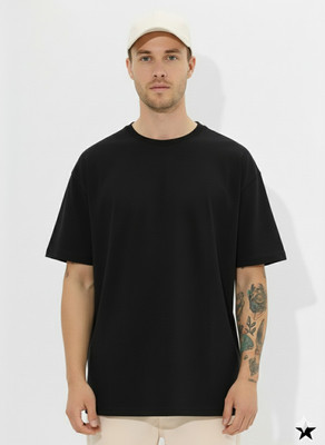 RAOFABRIC Solid Men Crew Neck Black T-Shirt
