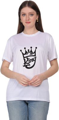 EKTABAZAR Graphic Print Women Round Neck White T-Shirt