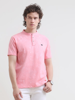 Estilocus Colorblock Men Henley Neck Pink T-Shirt