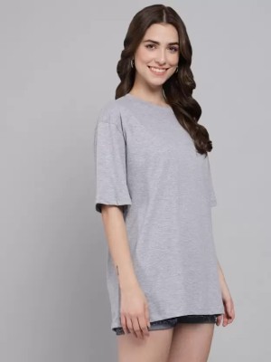 RED CLOVER Solid Women Round Neck Grey T-Shirt