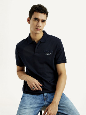 LEVI'S Printed Men Polo Neck Navy Blue T-Shirt