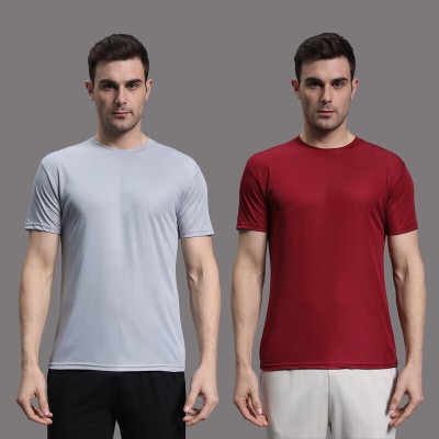 InkTees Solid Men Round Neck Grey, Maroon T-Shirt