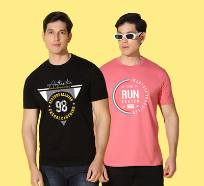 WOOSTRO Typography Men Round Neck Black, Pink T-Shirt