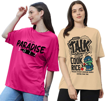 Leotude Typography Women Round Neck Multicolor T-Shirt