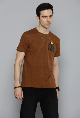 CRAFTING CLUB Printed Men Round Neck Brown T-Shirt