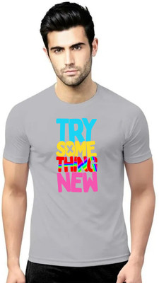 LV CARE Printed Men Round Neck Grey T-Shirt