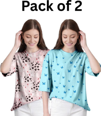 KIYANA Abstract Women Round Neck Multicolor T-Shirt