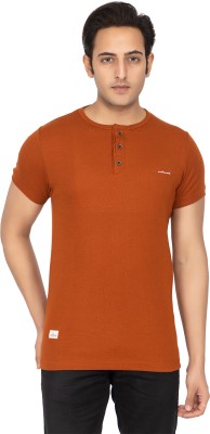 CANTERWOOD Solid Men Henley Neck Brown T-Shirt