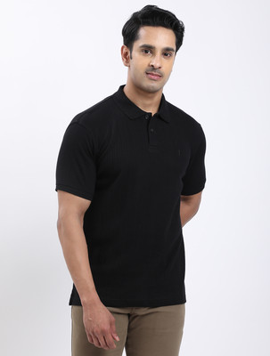INDIAN TERRAIN Solid Men Polo Neck Black T-Shirt