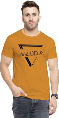 FADMARK Printed Men Round Neck Brown T-Shirt