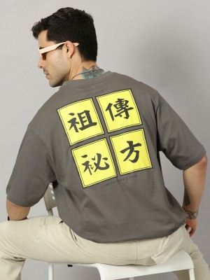 THE HOLLANDER Typography, Printed Men Crew Neck Grey T-Shirt