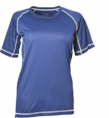 Great Outdoors Solid, Self Design Men Round Neck Navy Blue T-Shirt