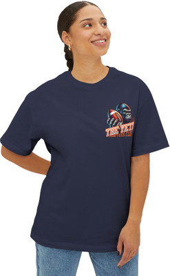 the yeti Printed Women Round Neck Navy Blue T-Shirt