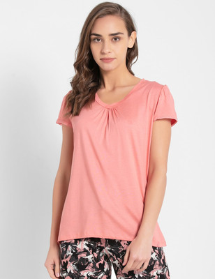 JOCKEY Solid Women V Neck Orange T-Shirt