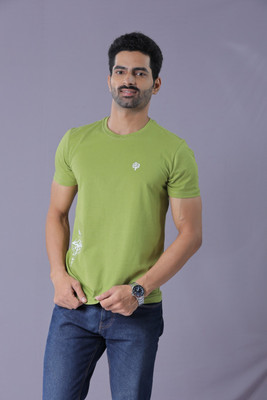 LEAFCARE Self Design Men Round Neck Green T-Shirt