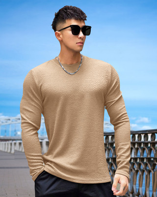 METRONAUT Solid Men Round Neck Beige T-Shirt