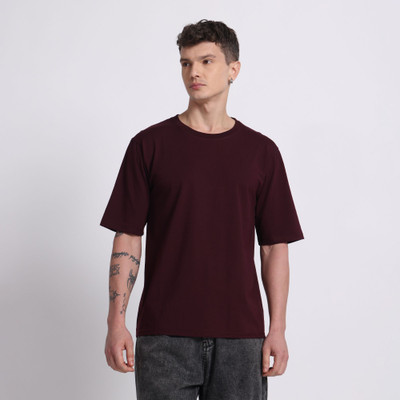 Epivu Solid Men Round Neck Maroon T-Shirt