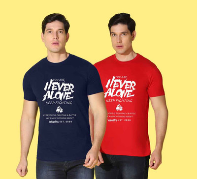 WOOSTRO Printed Men Round Neck Red, Blue T-Shirt