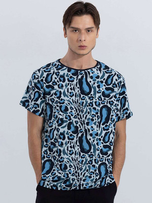 Snitch Printed Men Round Neck Blue T-Shirt