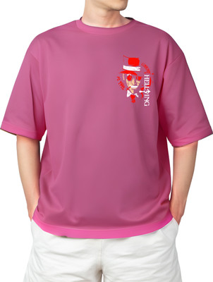 starsbuyer Printed Men Round Neck Pink T-Shirt
