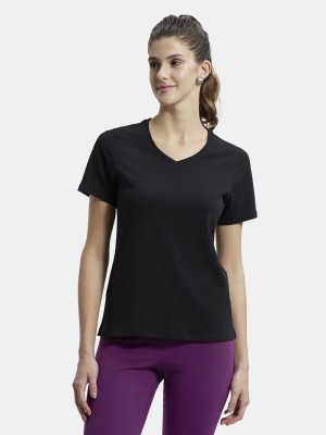 JOCKEY Solid Women V Neck Black T-Shirt