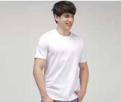 At Last Fashion Solid Men Round Neck White T-Shirt