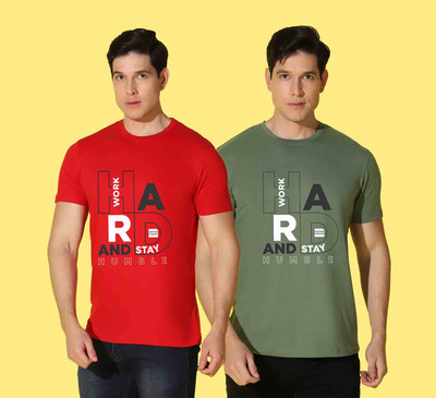 WOOSTRO Printed Men Round Neck Multicolor T-Shirt