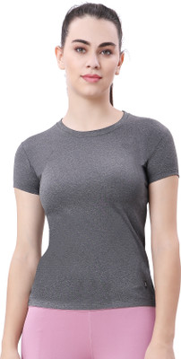 Lactra Solid Women Round Neck Grey T-Shirt