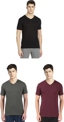 JOCKEY Solid Men V Neck Black, Dark Green, Maroon T-Shirt