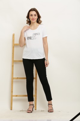 Dazzler Fashion Typography Women Round Neck White T-Shirt