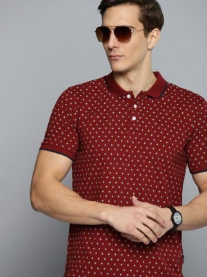 INDIAN TERRAIN Printed Men Polo Neck Maroon T-Shirt