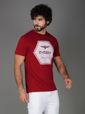 Zvezda Printed Men Round Neck Red T-Shirt