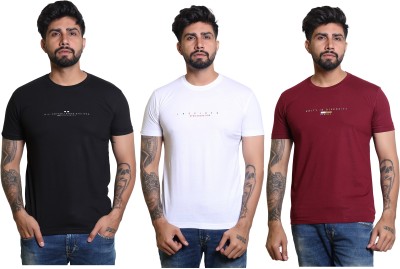 Japroz Printed Men Round Neck Black, Maroon, White T-Shirt