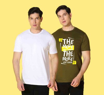 WOOSTRO Typography, Solid Men Round Neck Green, White T-Shirt