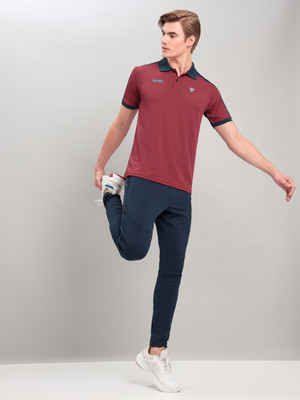 TECHNOSPORT Colorblock Men Polo Neck Maroon T-Shirt