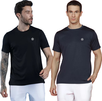 Adorbs Trend Solid Men Round Neck Black, Dark Blue T-Shirt
