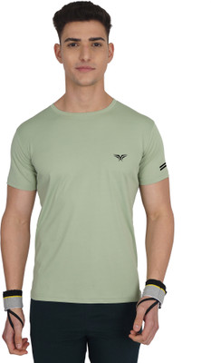 MISSILLE Solid Men Round Neck Light Green T-Shirt