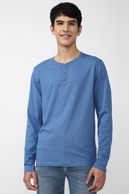 FOREVER 21 Solid Men Round Neck Blue T-Shirt