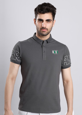 HIGHTRIBE Printed Men Polo Neck Grey T-Shirt