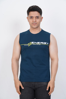 Occult Printed Men Round Neck Blue T-Shirt