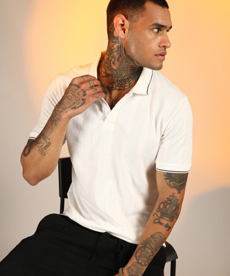CAMPUS SUTRA Self Design Men Polo Neck White T-Shirt